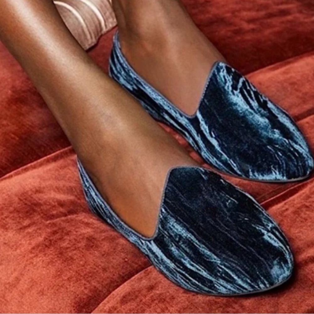 Birdies Heron Navy Crushed Velvet Flats Loafers